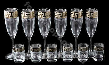 Набор бокалов под шампанское+стопка Греческий узор GE 03-1687/837 12 предметов ➜ Оптом и в розницу ✅ актуальная цена -Интернет магазин ✅  Фортуна ✅