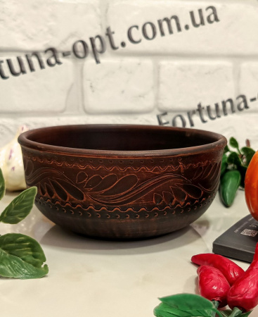   Миска красная глина 1 л резная 7781 ✅ базовая цена 53.04 грн. ✔ Опт ✔ Скидки ✔ Заходите! - Интернет-магазин ✅ Фортуна-опт ✅