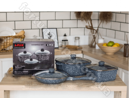 Набор посуды с мраморным покрытием A-Plus - 1505 ✅ картинка - Интернет-магазин ✅ Fortuna-opt.com.ua. ✅ Набор посуды с мраморным покрытием A-Plus - 1505 ✅ базовая цена $41.20 ✔ Опт ✔ Скидки ✔ Заходите! - Интернет-магазин ✅ Фортуна-опт ✅
