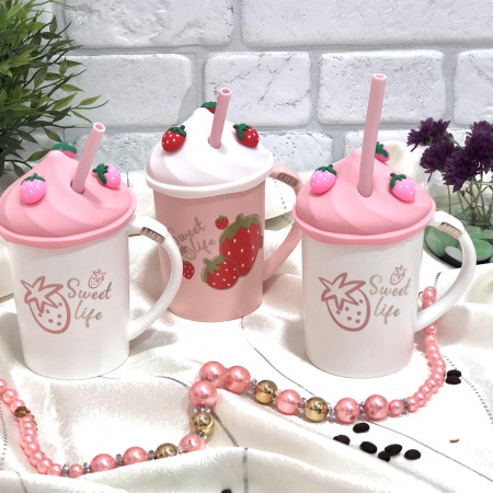 Чашка с силиконовой крышкой и трубочкой 400 мл Sweet life Stenson - 00518 ✅ базовая цена $6.70 ✔ Опт ✔ Скидки ✔ Заходите! - Интернет-магазин ✅ Фортуна-опт ✅