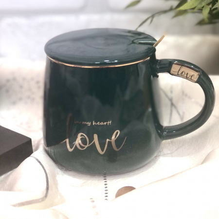 Чашка керамическая с крышкой и ложкой 400 мл "Love" Stenson - 00229 ✅ базовая цена $4.59 ✔ Опт ✔ Скидки ✔ Заходите! - Интернет-магазин ✅ Фортуна-опт ✅
