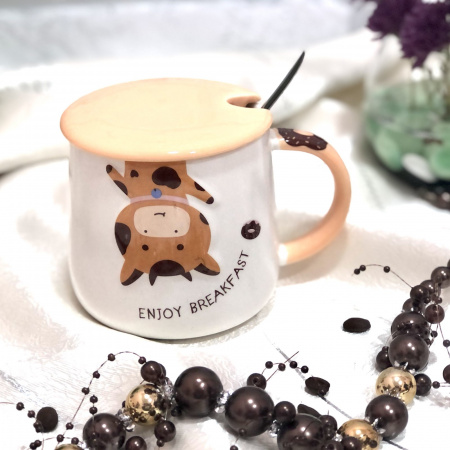 Чашка керамическая с крышкой и ложкой 400 мл "Animals" Stenson - 00203 ✅ базовая цена $3.78 ✔ Опт ✔ Скидки ✔ Заходите! - Интернет-магазин ✅ Фортуна-опт ✅