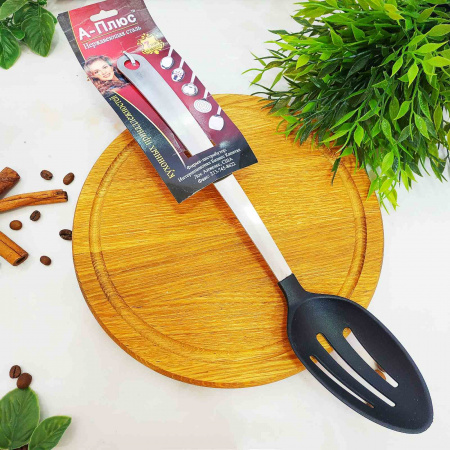 Ложка кухонная тефлоновая с дырками A-Plus - 0343 (34 см) ✅ картинка - Интернет-магазин ✅ Fortuna-opt.com.ua. ✅ Ложка кухонная тефлоновая с дырками A-Plus - 0343 (34 см) ✅ базовая цена $1.08 ✔ Опт ✔ Скидки ✔ Заходите! - Интернет-магазин ✅ Фортуна-опт ✅