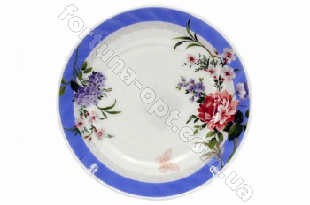 Тарелка стеклокерамика мелкая №8 Голубой букет 6806 ➜ Оптом и в розницу ✅ актуальная цена -Интернет магазин ✅ Фортуна ✅