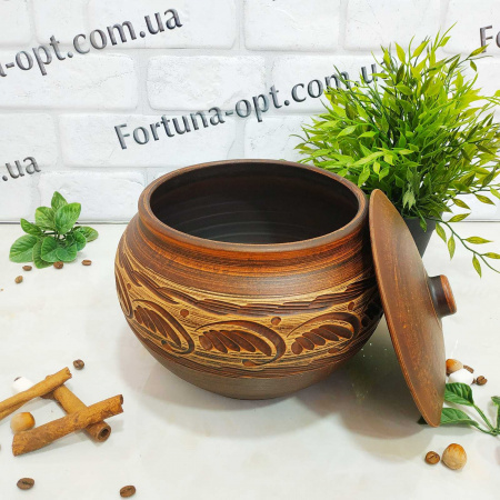 Макитра с крышкой красная глина 3 л - 2975 ✅ базовая цена 174.05 грн. ✔ Опт ✔ Скидки ✔ Заходите! - Интернет-магазин ✅ Фортуна-опт ✅