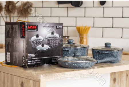 Набор посуды с мраморным покрытием A-Plus - 1505 ✅ картинка - Интернет-магазин ✅ Fortuna-opt.com.ua. ✅ Набор посуды с мраморным покрытием A-Plus - 1505 ✅ базовая цена $41.20 ✔ Опт ✔ Скидки ✔ Заходите! - Интернет-магазин ✅ Фортуна-опт ✅