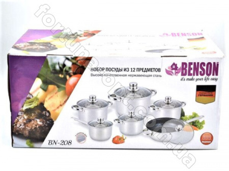 Набор посуды из нержавеющей стали Benson BN - 208➜ Опт и розница ✅ актуальная цена -Интернет магазин ✅ Фортуна ✅