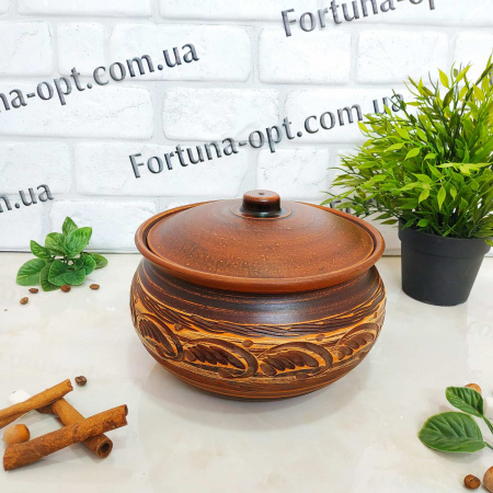   Жаровня средняя из красной глины 2 л - 2928 ✅ базовая цена 165.76 грн. ✔ Опт ✔ Скидки ✔ Заходите! - Интернет-магазин ✅ Фортуна-опт ✅
